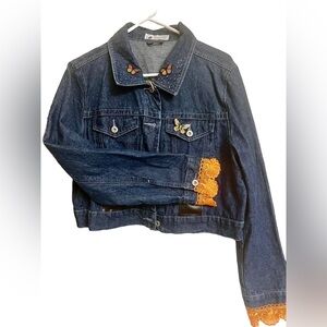 Custom up cycled crop denim jacket. Size XL